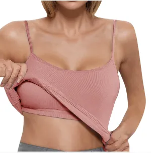 HGps8w Women's Ribbed Tank Tops with Built in Bras - Basic Summer Spaghetti Strap Padded Camisole Workout Yoga Shirts