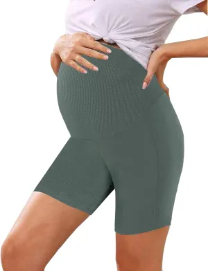 High Waisted 7" Ribbed Maternity Biker Shorts Active Wear Lounge Workout Pregnancy Shorts