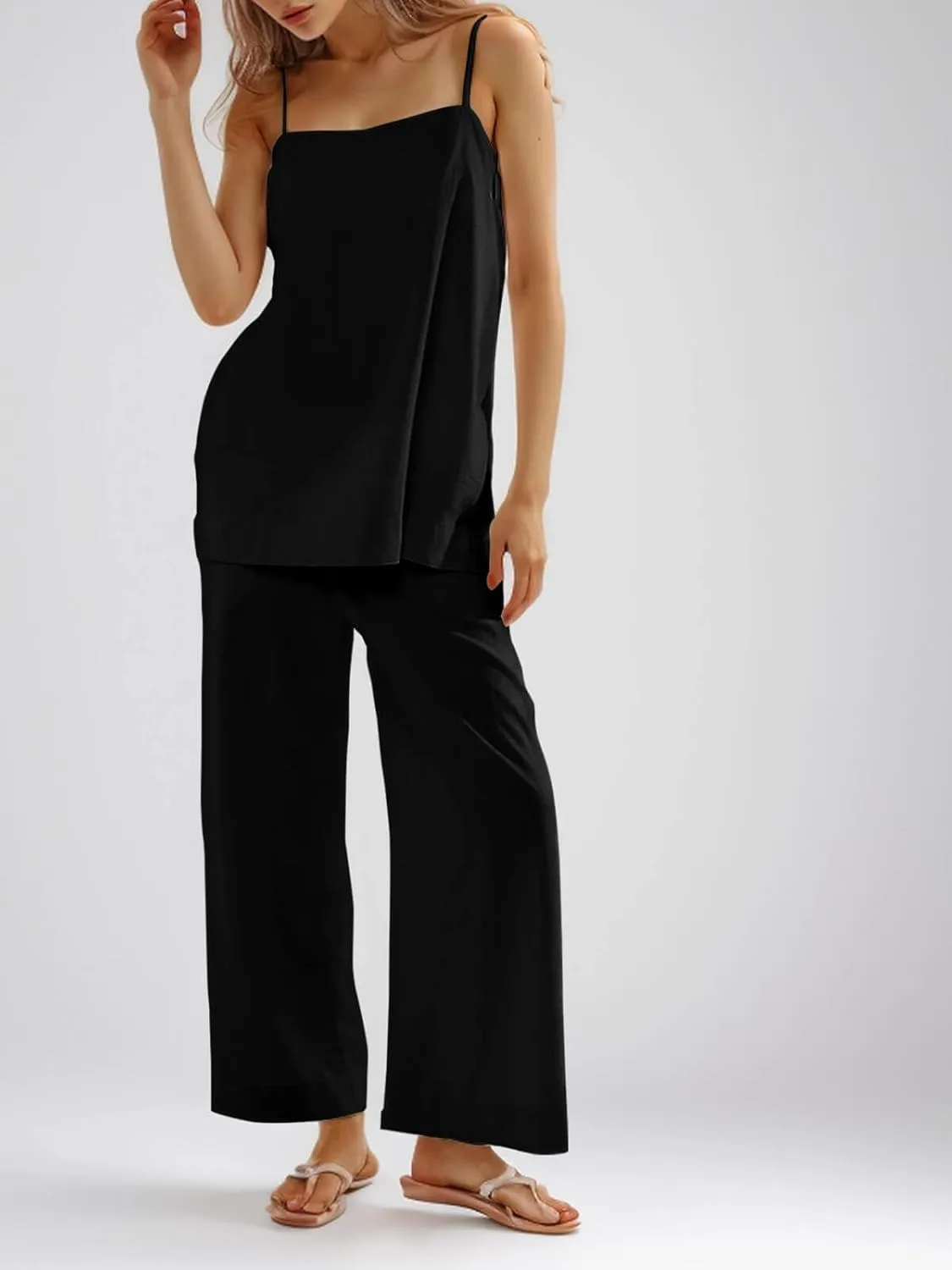 Imily Bela Womens 2 Piece Outfits Linen Set Camisole Tops and Wide Leg Pants Vacation Matching Loungewear