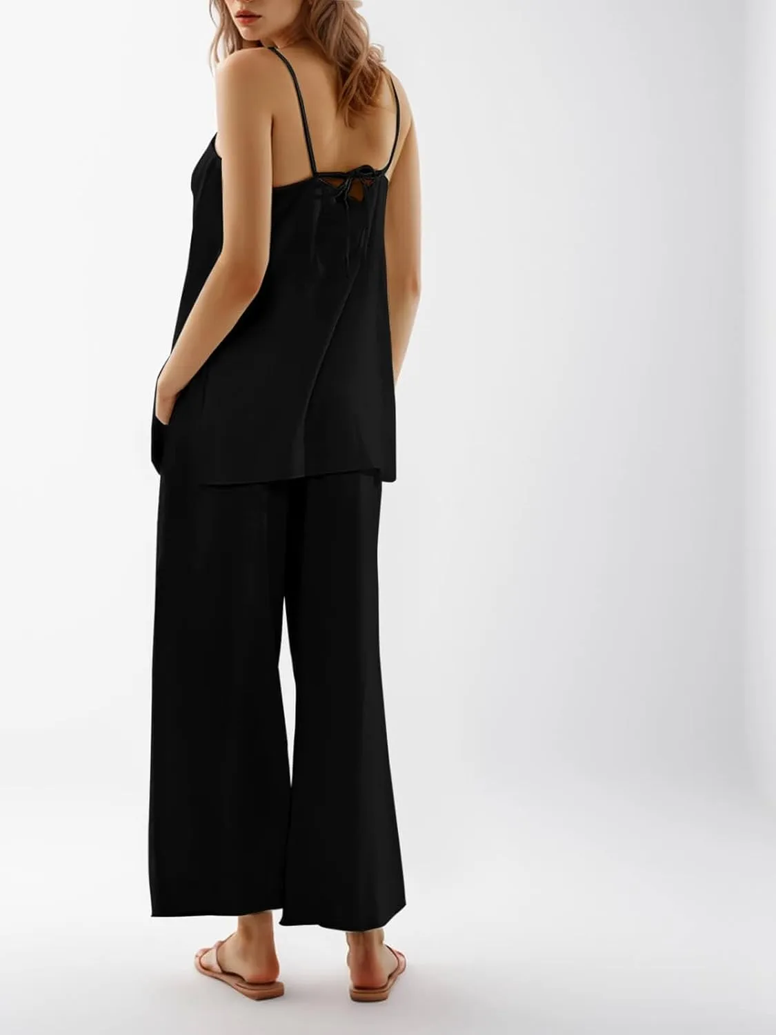 Imily Bela Womens 2 Piece Outfits Linen Set Camisole Tops and Wide Leg Pants Vacation Matching Loungewear