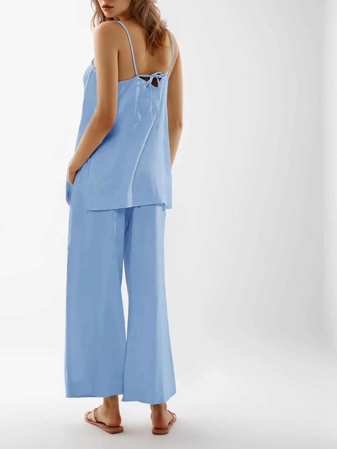 Imily Bela Womens 2 Piece Outfits Linen Set Camisole Tops and Wide Leg Pants Vacation Matching Loungewear