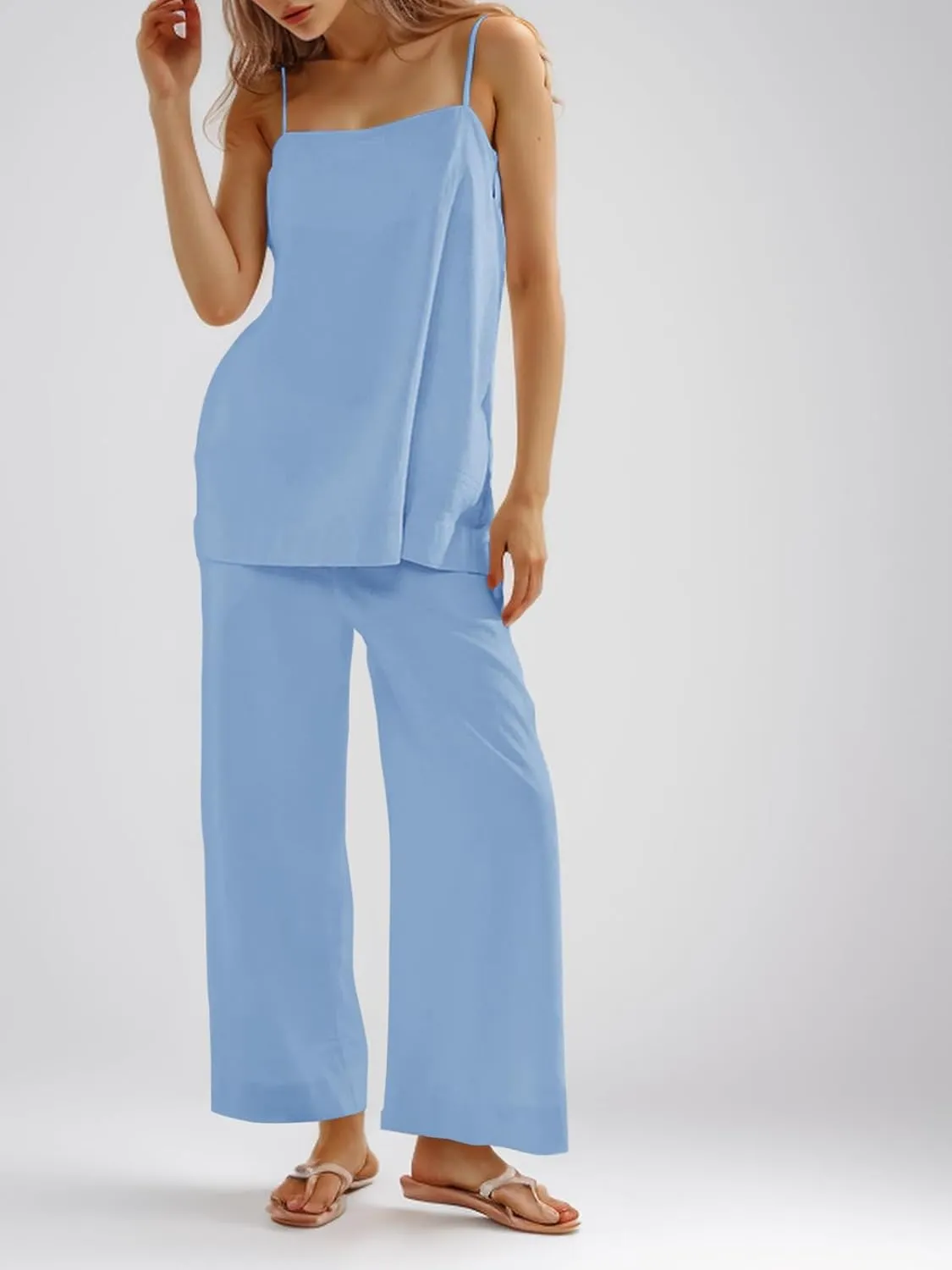 Imily Bela Womens 2 Piece Outfits Linen Set Camisole Tops and Wide Leg Pants Vacation Matching Loungewear