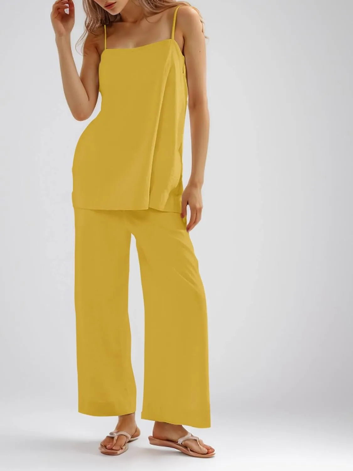 Imily Bela Womens 2 Piece Outfits Linen Set Camisole Tops and Wide Leg Pants Vacation Matching Loungewear
