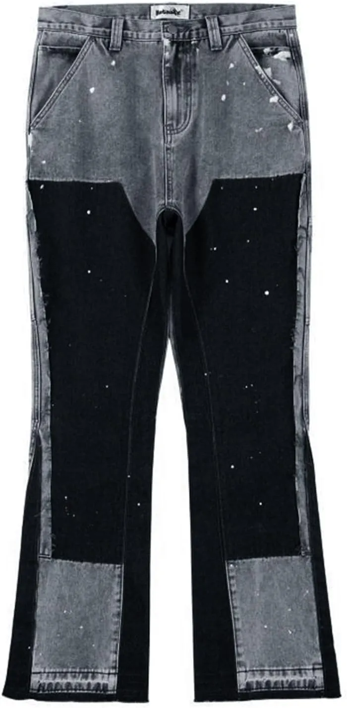 Jeans for Men Patchwork Fashion Relaxed Fit Straight Leg Streetwear Vintage Casual Denim Pants