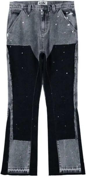 Jeans for Men Patchwork Fashion Relaxed Fit Straight Leg Streetwear Vintage Casual Denim Pants