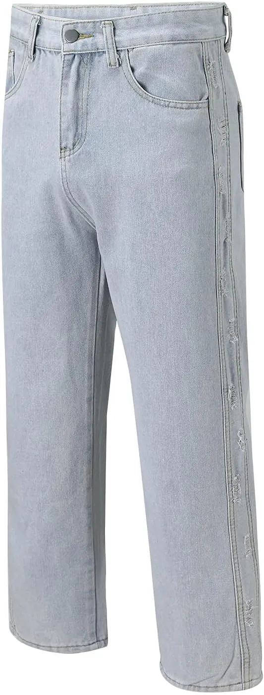 Jeans for Men Stretch Patchwork Relaxed Fit Vintage Straight Leg Casual Trousers Fashion Denim Pants