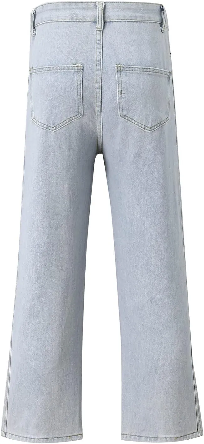 Jeans for Men Stretch Patchwork Relaxed Fit Vintage Straight Leg Casual Trousers Fashion Denim Pants