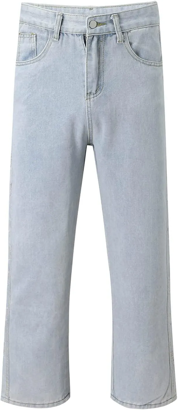 Jeans for Men Stretch Patchwork Relaxed Fit Vintage Straight Leg Casual Trousers Fashion Denim Pants