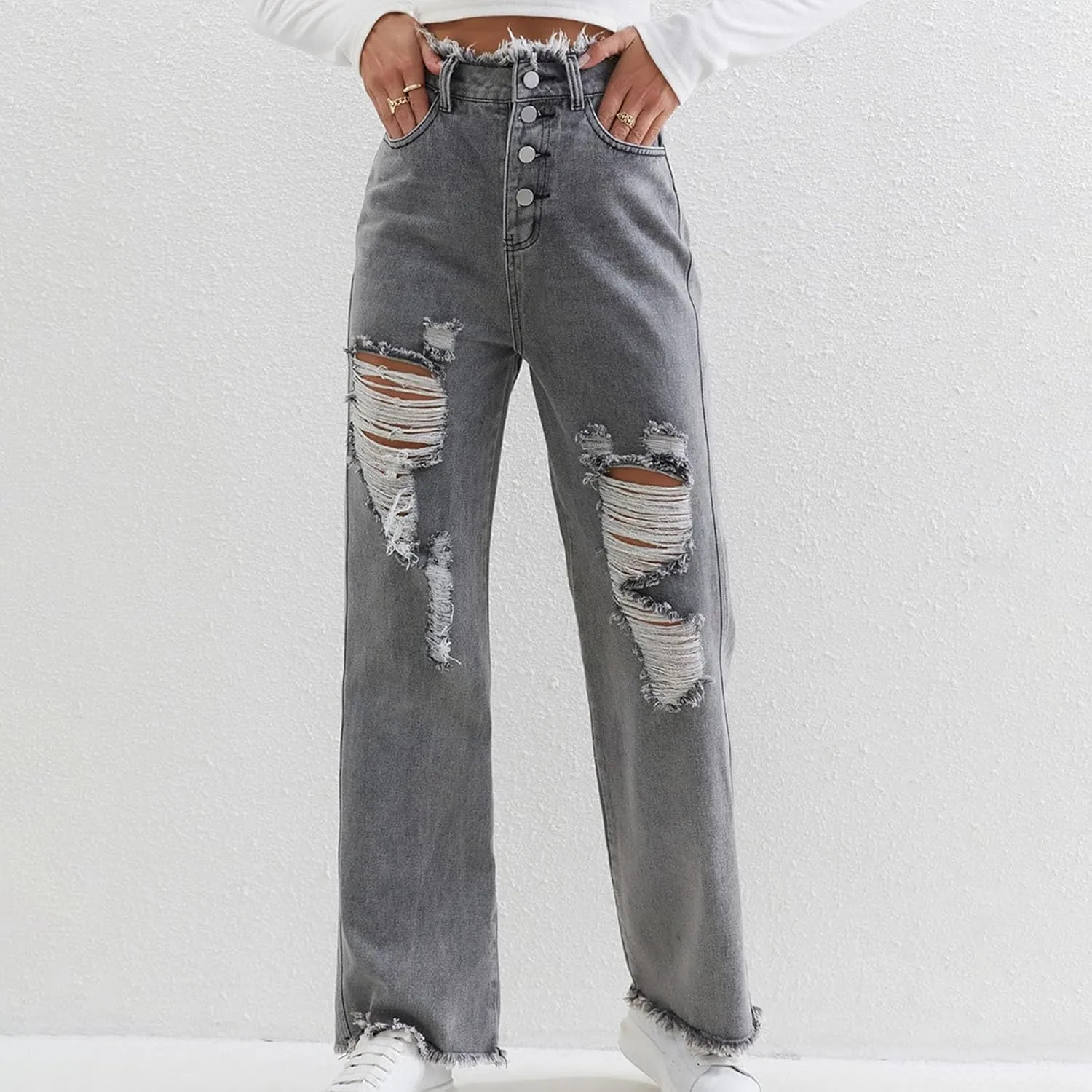 Jeans for Women Trendy Bell Bottom Slit Hem Ankle Denim Pants Casual High Waisted Skinny Stretch Jeans