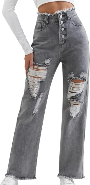 Jeans for Women Trendy Bell Bottom Slit Hem Ankle Denim Pants Casual High Waisted Skinny Stretch Jeans