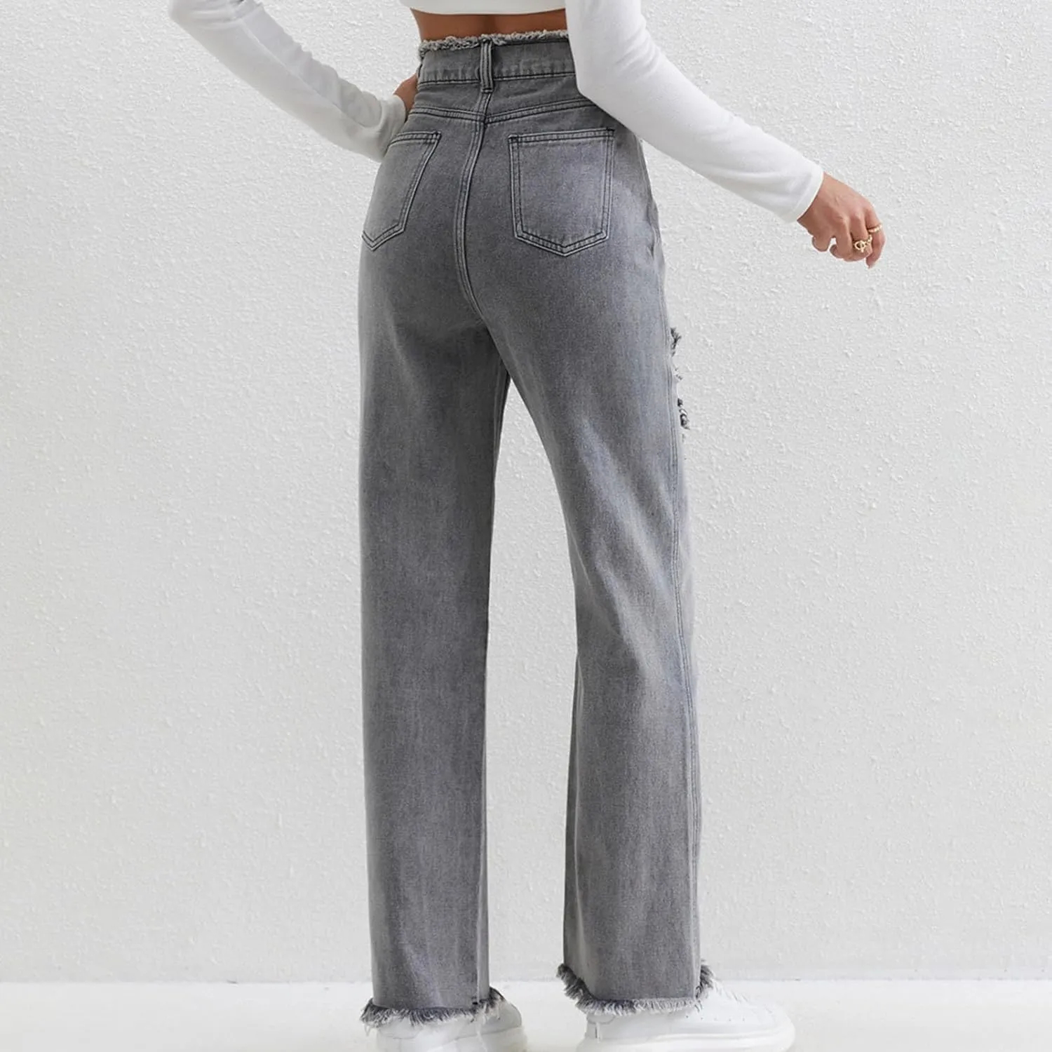 Jeans for Women Trendy Bell Bottom Slit Hem Ankle Denim Pants Casual High Waisted Skinny Stretch Jeans