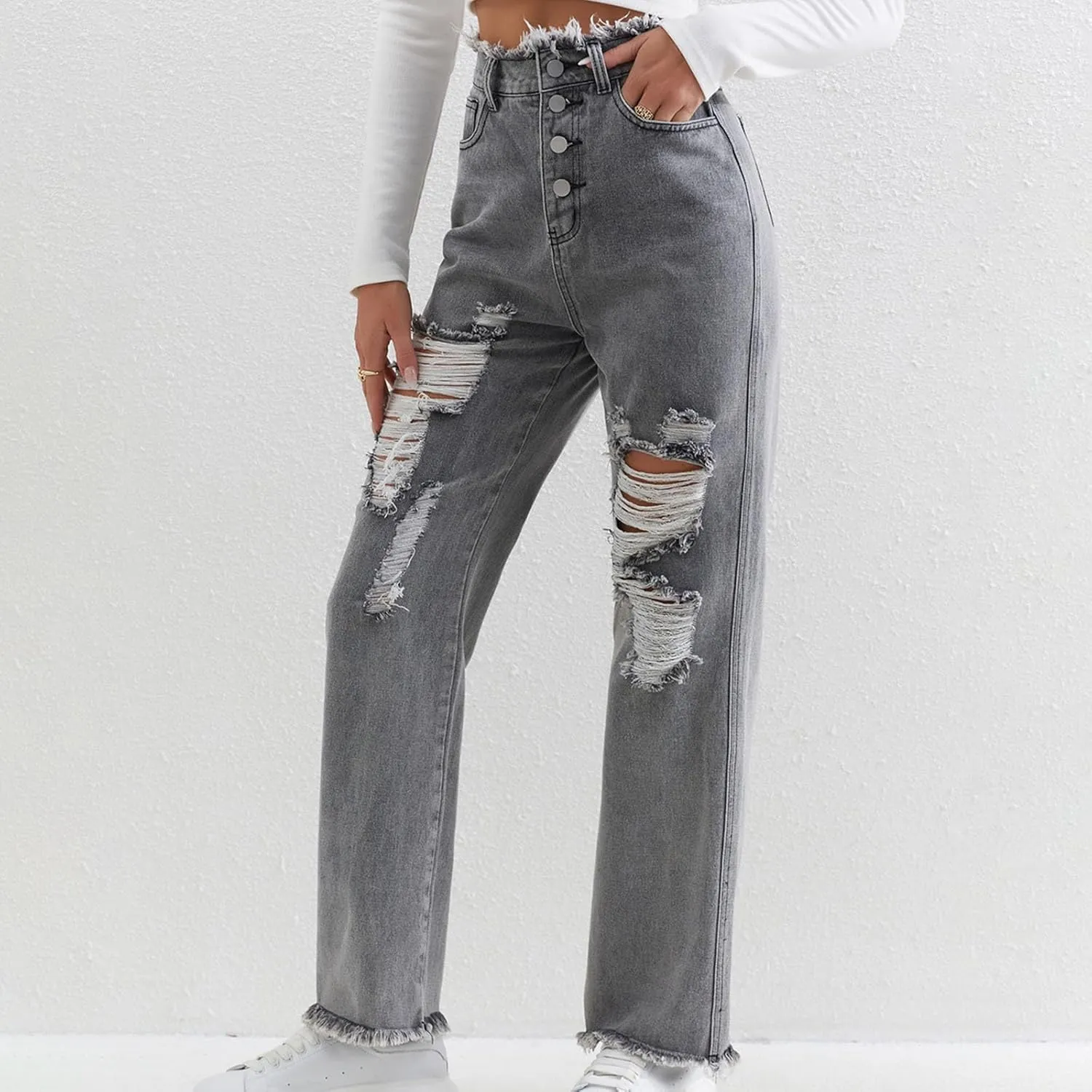 Jeans for Women Trendy Bell Bottom Slit Hem Ankle Denim Pants Casual High Waisted Skinny Stretch Jeans