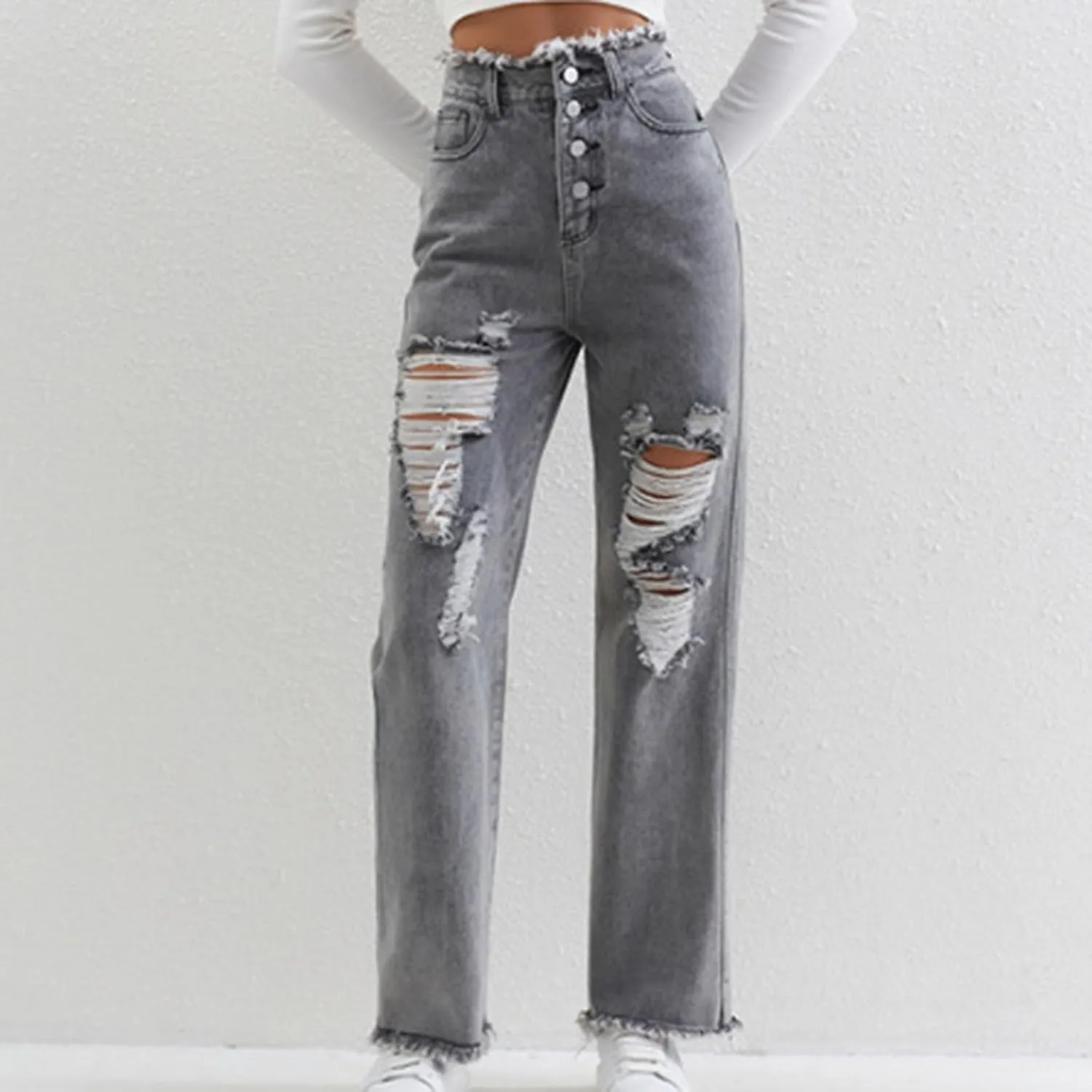 Jeans for Women Trendy Bell Bottom Slit Hem Ankle Denim Pants Casual High Waisted Skinny Stretch Jeans