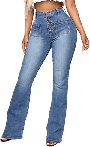 Jeans for Women Trendy Sexy Skinny Jeans High-Rise Stretch Button Comfy Lightweight Flare Denim Pants with Pocket