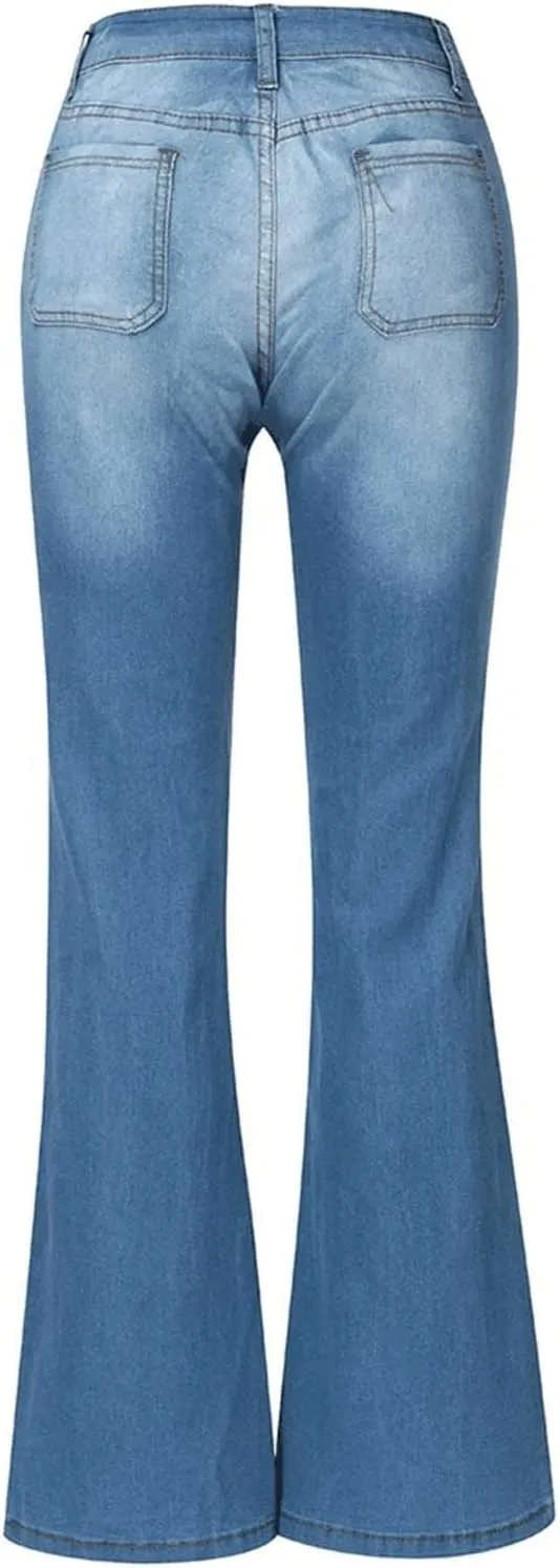Jeans for Women Trendy Sexy Skinny Jeans High-Rise Stretch Button Comfy Lightweight Flare Denim Pants with Pocket