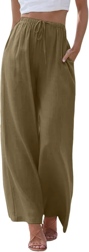 JiXiang Women High Waisted Wide Leg Pants Fashion Drawstring Elastic Trousers Comfy Straight Leg Long Pants with Pockets