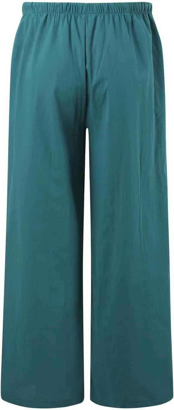JiXiang Women High Waisted Wide Leg Pants Fashion Drawstring Elastic Trousers Comfy Straight Leg Long Pants with Pockets