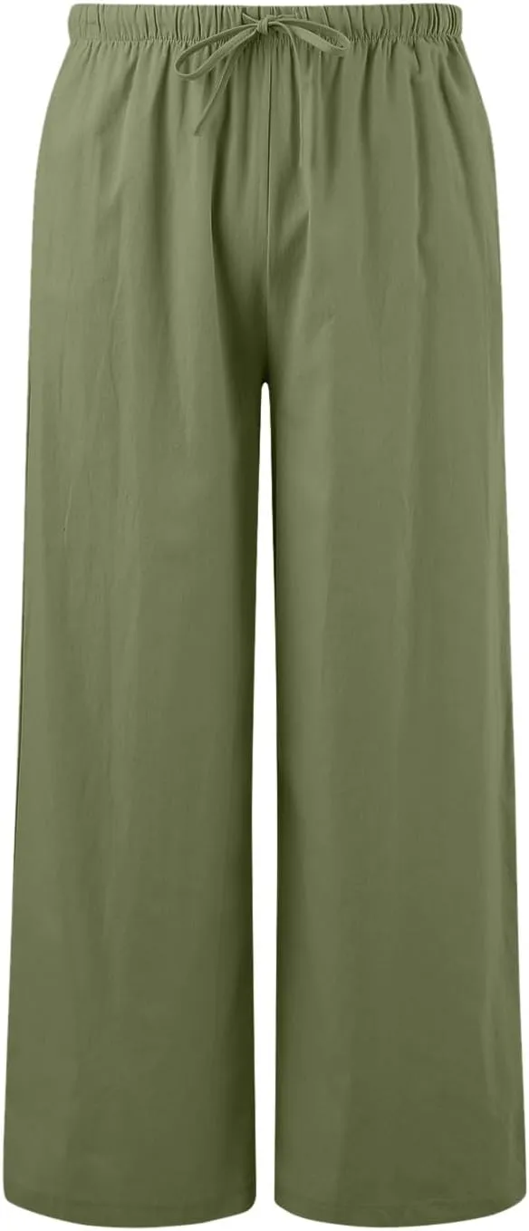 JiXiang Women High Waisted Wide Leg Pants Fashion Drawstring Elastic Trousers Comfy Straight Leg Long Pants with Pockets