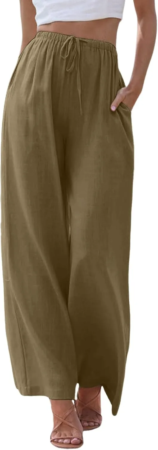 JiXiang Women High Waisted Wide Leg Pants Fashion Drawstring Elastic Trousers Comfy Straight Leg Long Pants with Pockets