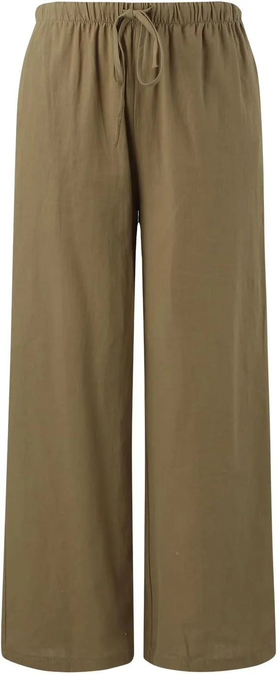 JiXiang Women High Waisted Wide Leg Pants Fashion Drawstring Elastic Trousers Comfy Straight Leg Long Pants with Pockets