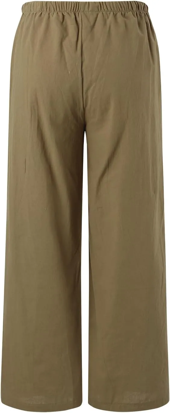 JiXiang Women High Waisted Wide Leg Pants Fashion Drawstring Elastic Trousers Comfy Straight Leg Long Pants with Pockets