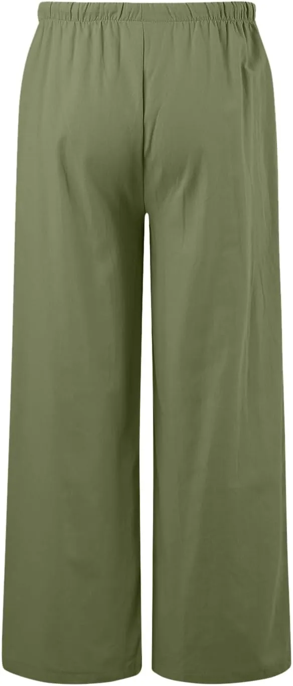 JiXiang Women High Waisted Wide Leg Pants Fashion Drawstring Elastic Trousers Comfy Straight Leg Long Pants with Pockets