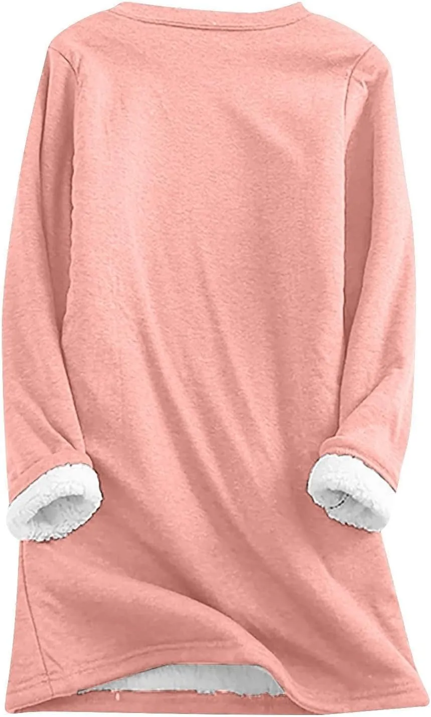 Jogger Sets For Women 2 Piece Loungewear Warm Fleece Lined Pullover Sweatshirt Pants Thicken Crewneck Pajamas Set