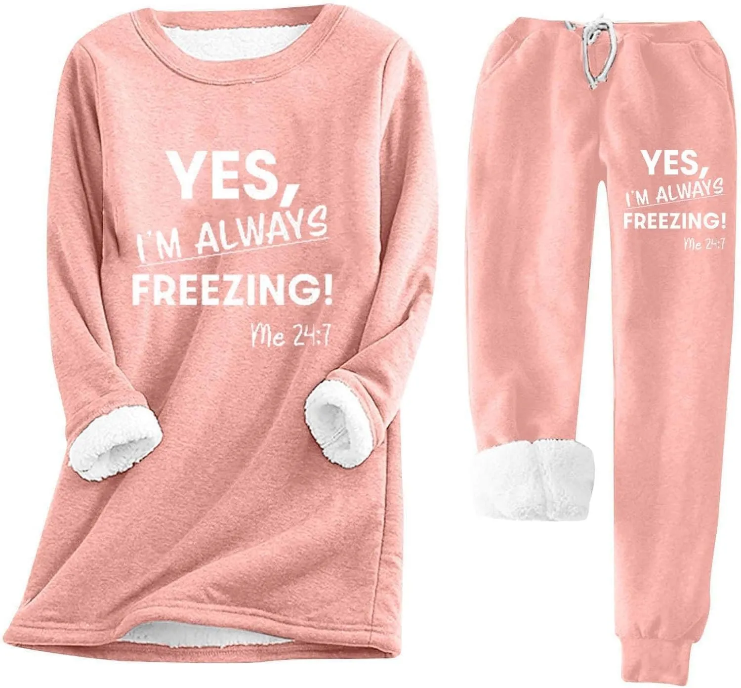 Jogger Sets For Women 2 Piece Loungewear Warm Fleece Lined Pullover Sweatshirt Pants Thicken Crewneck Pajamas Set