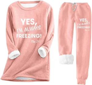 Jogger Sets For Women 2 Piece Loungewear Warm Fleece Lined Pullover Sweatshirt Pants Thicken Crewneck Pajamas Set