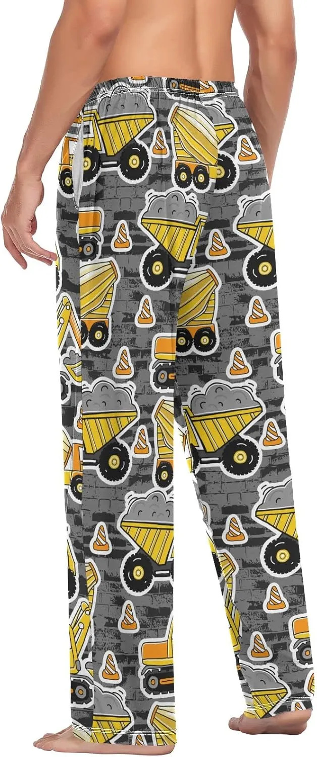 JUNZAN Construction Machines Mens Pajama Pants Funny Pajama Bottoms for Men Lounge Pants S