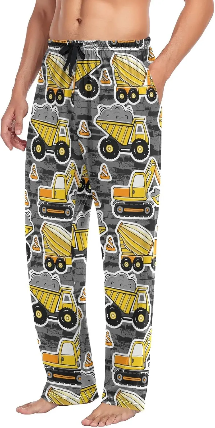 JUNZAN Construction Machines Mens Pajama Pants Funny Pajama Bottoms for Men Lounge Pants S
