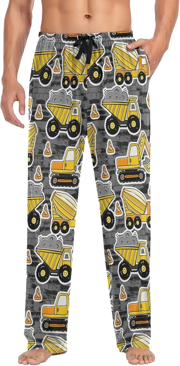 JUNZAN Construction Machines Mens Pajama Pants Funny Pajama Bottoms for Men Lounge Pants S