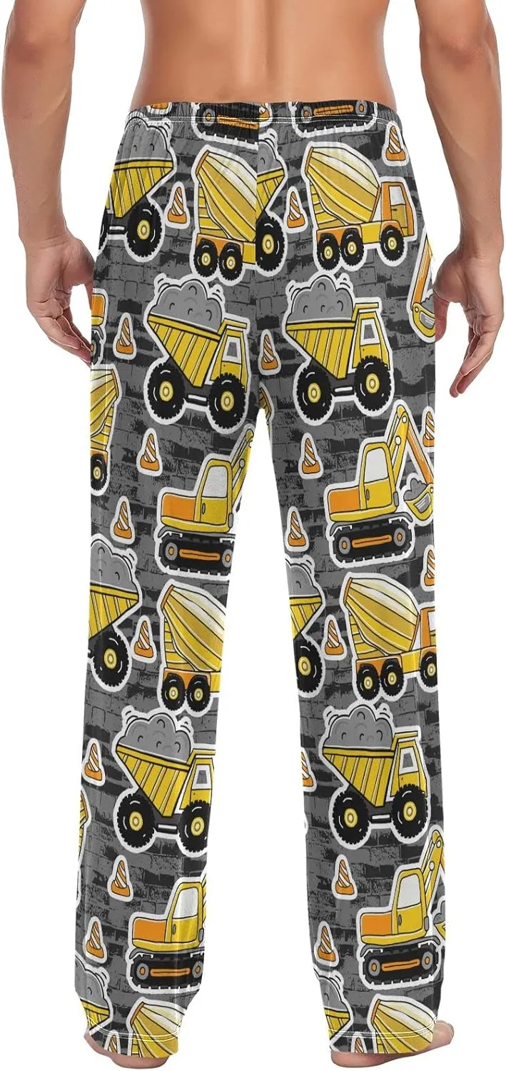 JUNZAN Construction Machines Mens Pajama Pants Funny Pajama Bottoms for Men Lounge Pants S