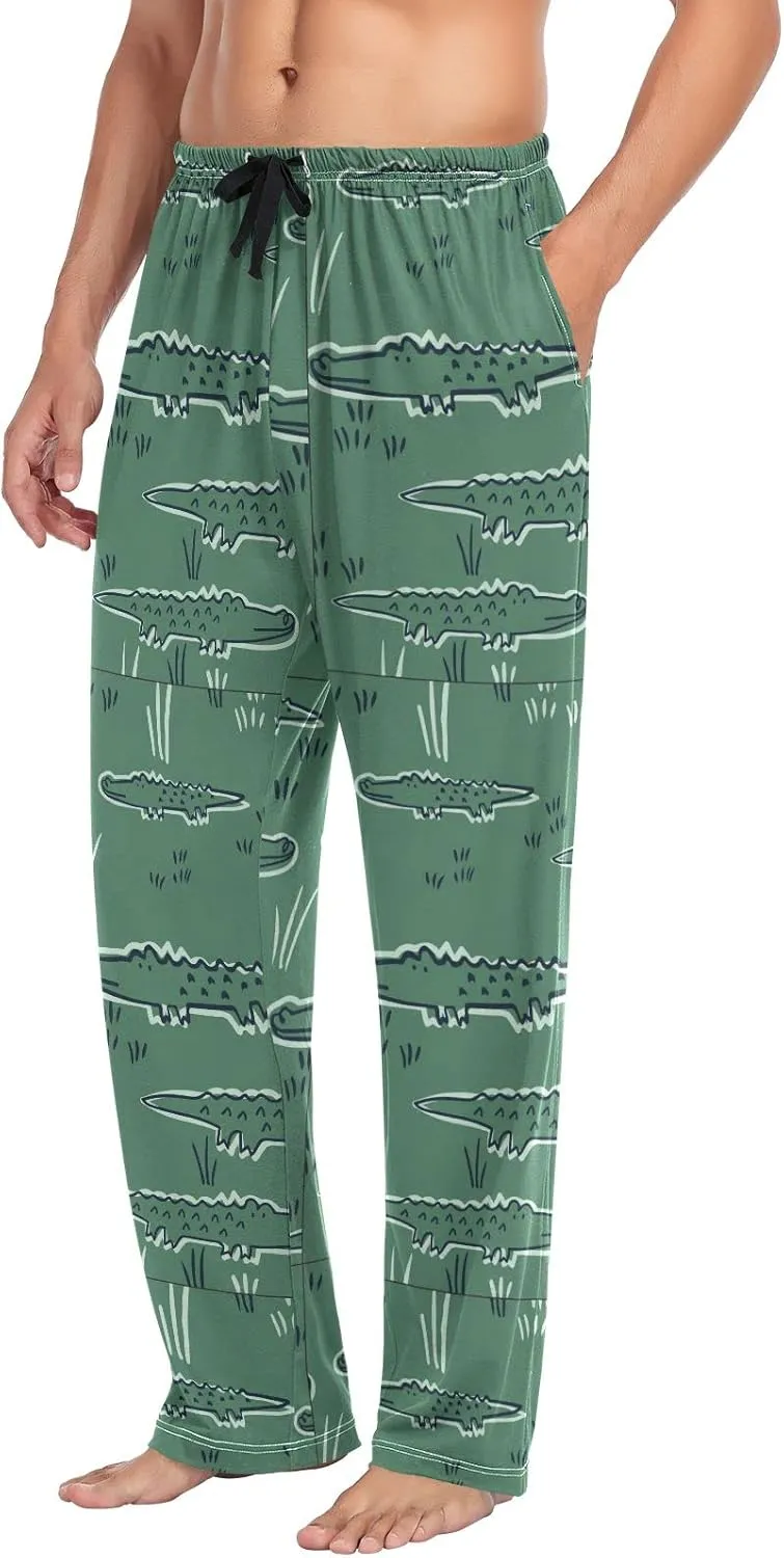 JUNZAN Mens Green Crocodiles Pajama Bottoms Pajama Pants for Men Pj Pants S