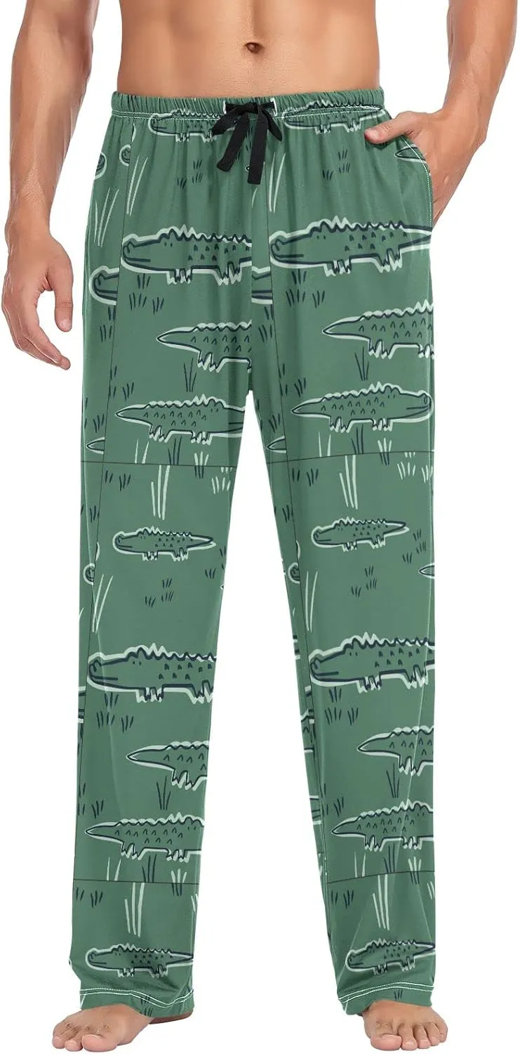 JUNZAN Mens Green Crocodiles Pajama Bottoms Pajama Pants for Men Pj Pants S