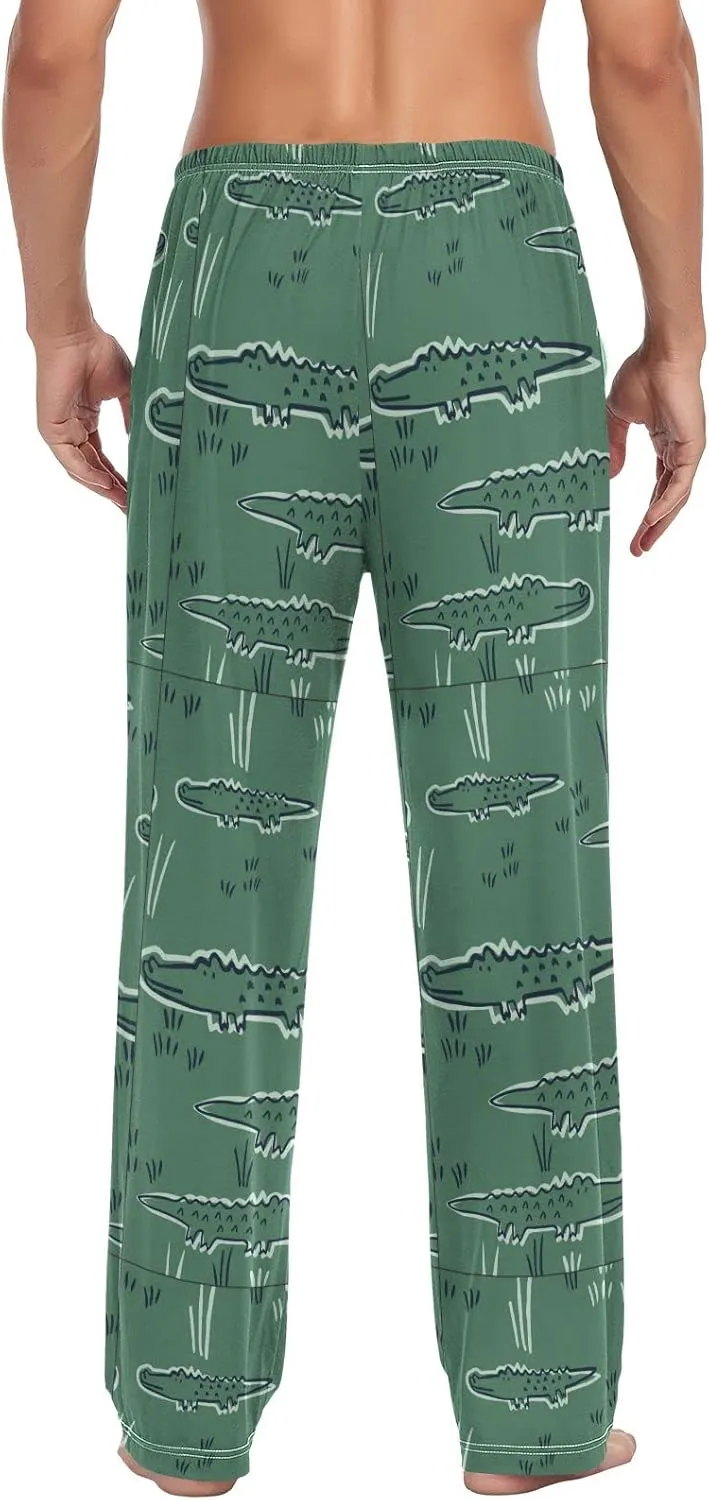 JUNZAN Mens Green Crocodiles Pajama Bottoms Pajama Pants for Men Pj Pants S