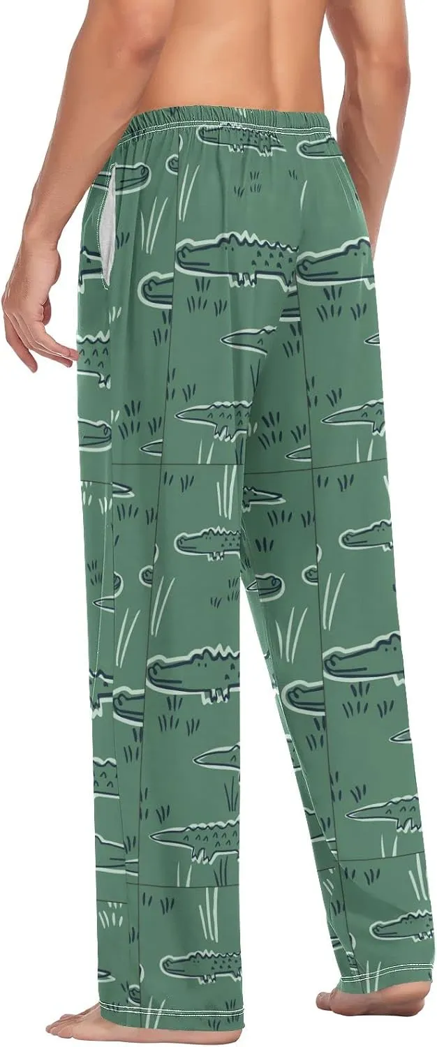 JUNZAN Mens Green Crocodiles Pajama Bottoms Pajama Pants for Men Pj Pants S