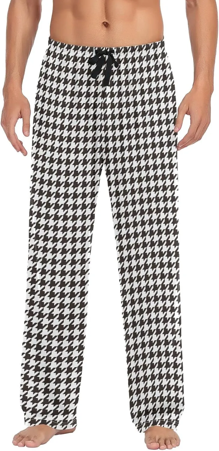 JUNZAN Mens Pajama Pants Houndstooth Black Pajama Bottoms for Men Lounge Pants S