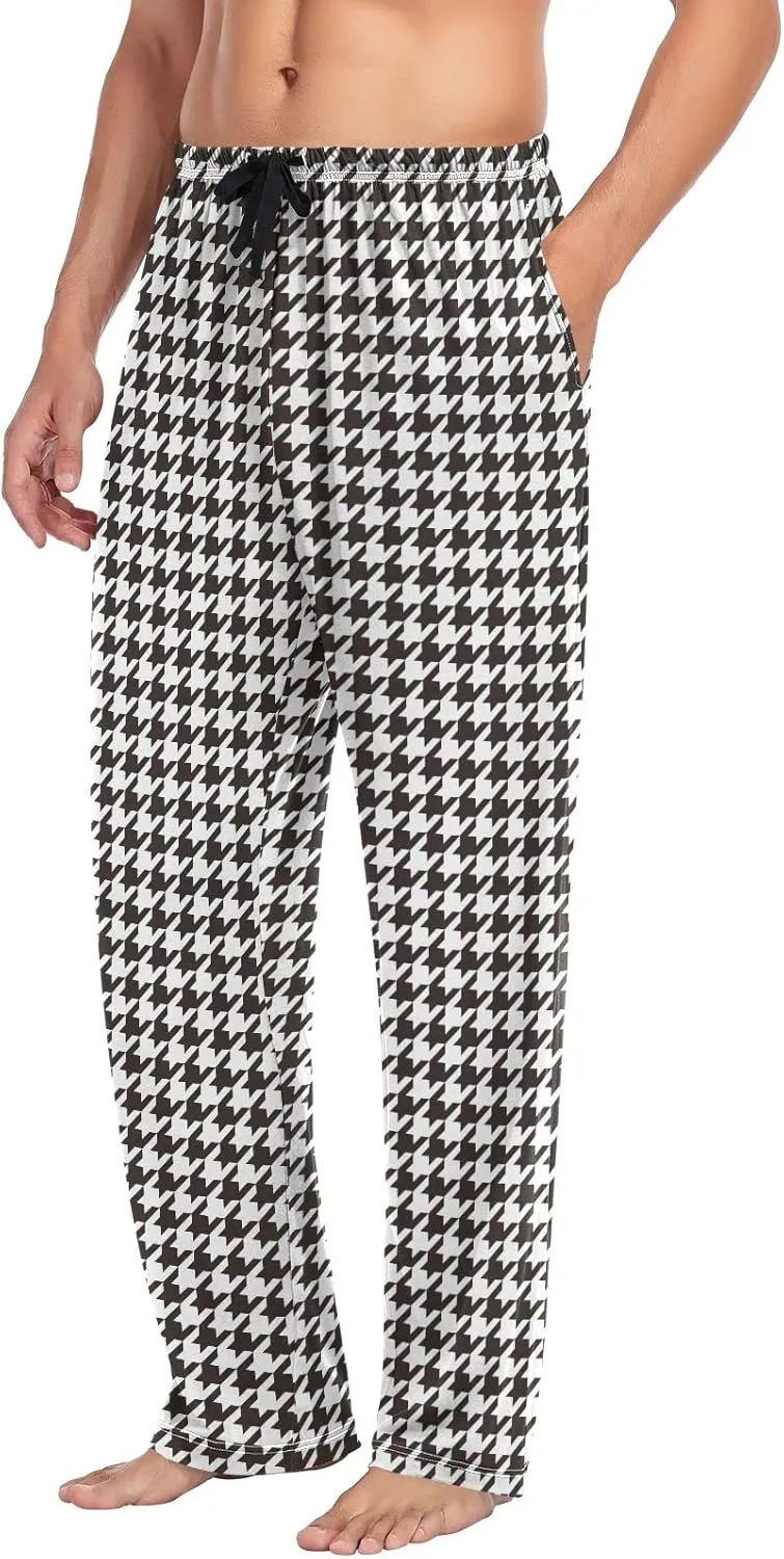 JUNZAN Mens Pajama Pants Houndstooth Black Pajama Bottoms for Men Lounge Pants S