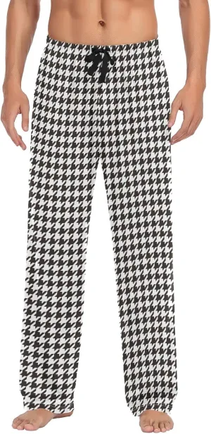 JUNZAN Mens Pajama Pants Houndstooth Black Pajama Bottoms for Men Lounge Pants S