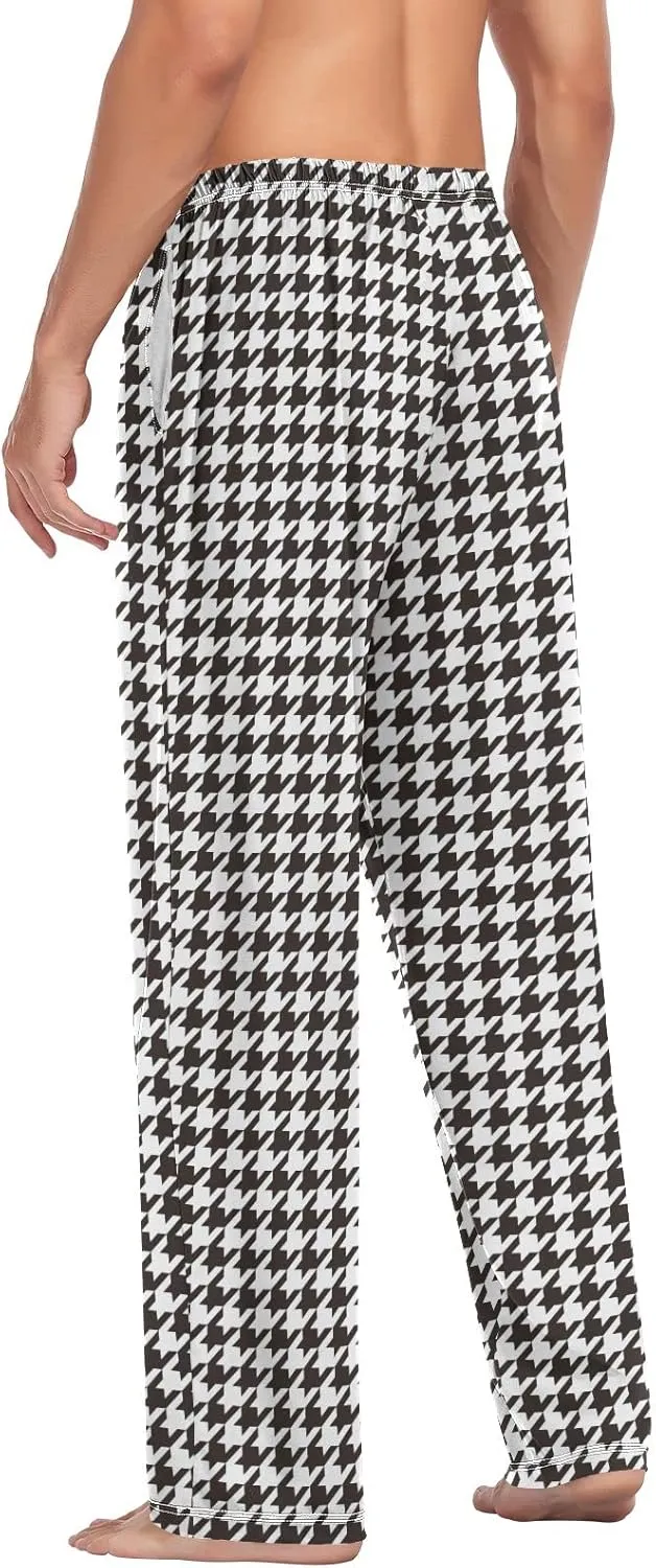 JUNZAN Mens Pajama Pants Houndstooth Black Pajama Bottoms for Men Lounge Pants S