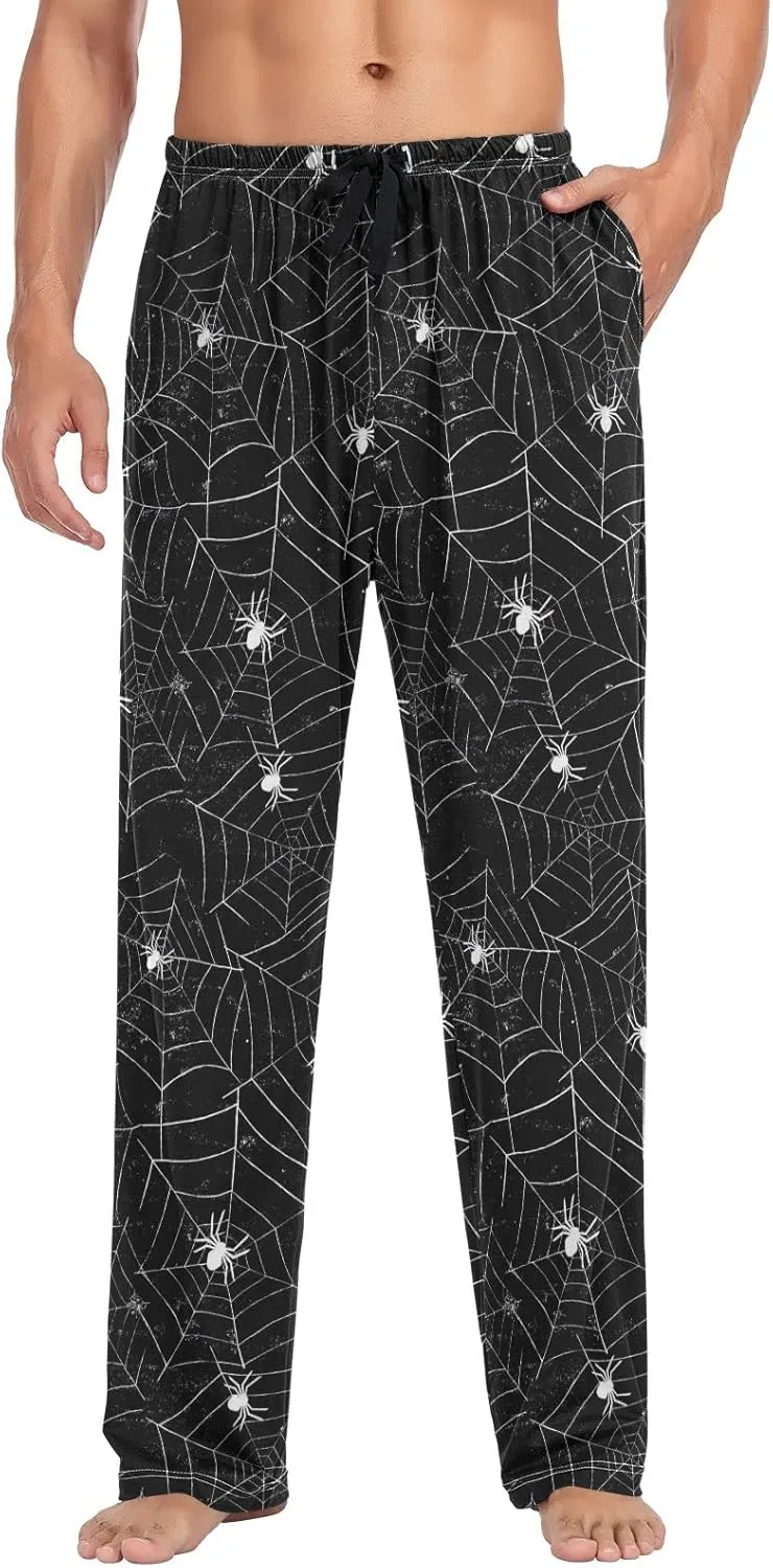 JUNZAN Spider Pattern Mens Pajama Pants Black Funny Pajama Bottoms for Men Lounge Pants S