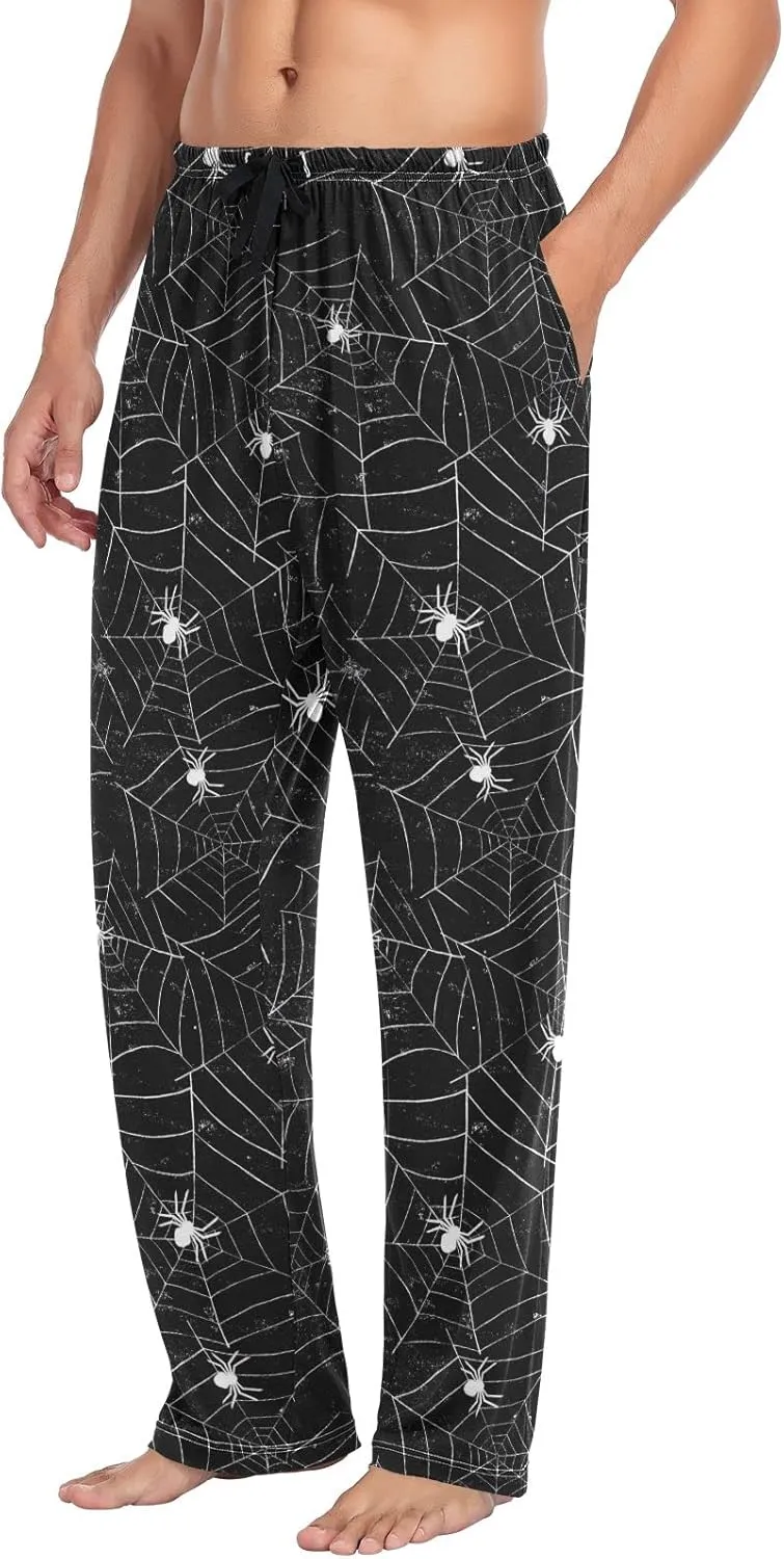 JUNZAN Spider Pattern Mens Pajama Pants Black Funny Pajama Bottoms for Men Lounge Pants S