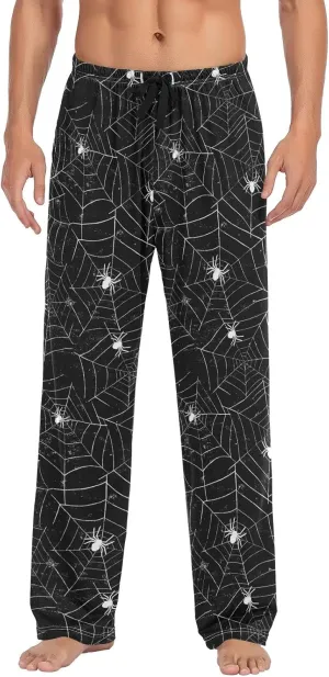 JUNZAN Spider Pattern Mens Pajama Pants Black Funny Pajama Bottoms for Men Lounge Pants S