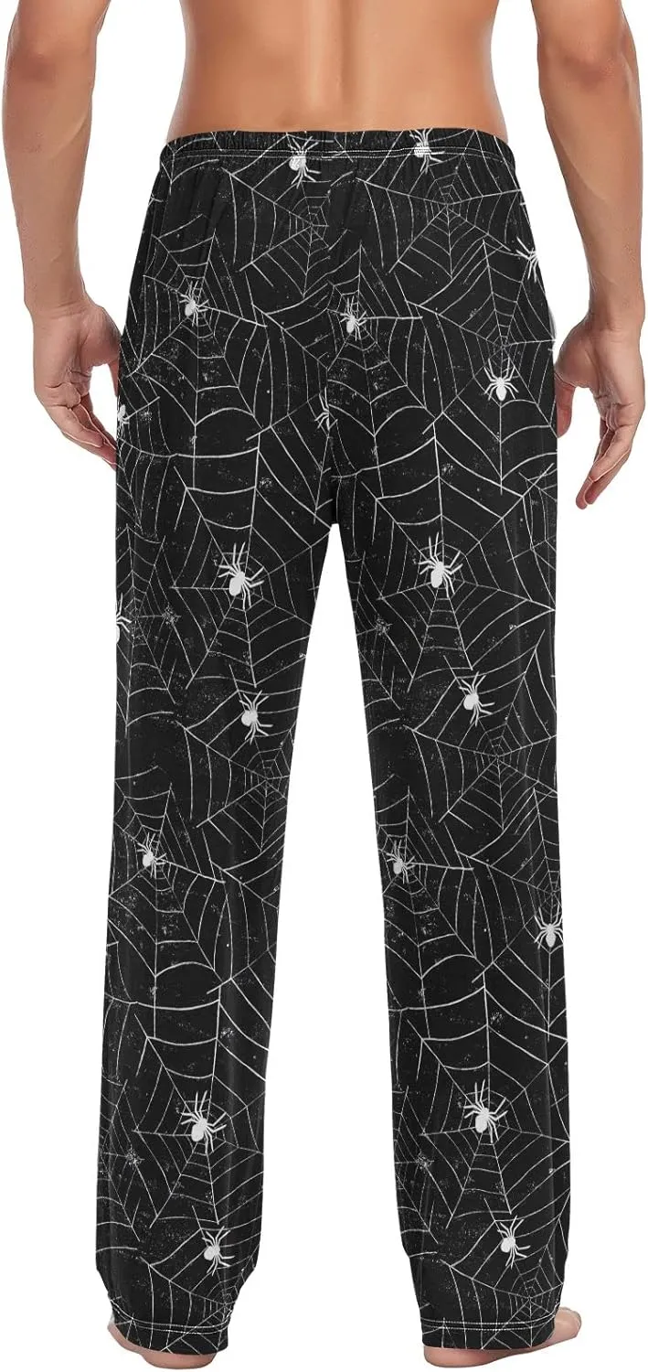JUNZAN Spider Pattern Mens Pajama Pants Black Funny Pajama Bottoms for Men Lounge Pants S