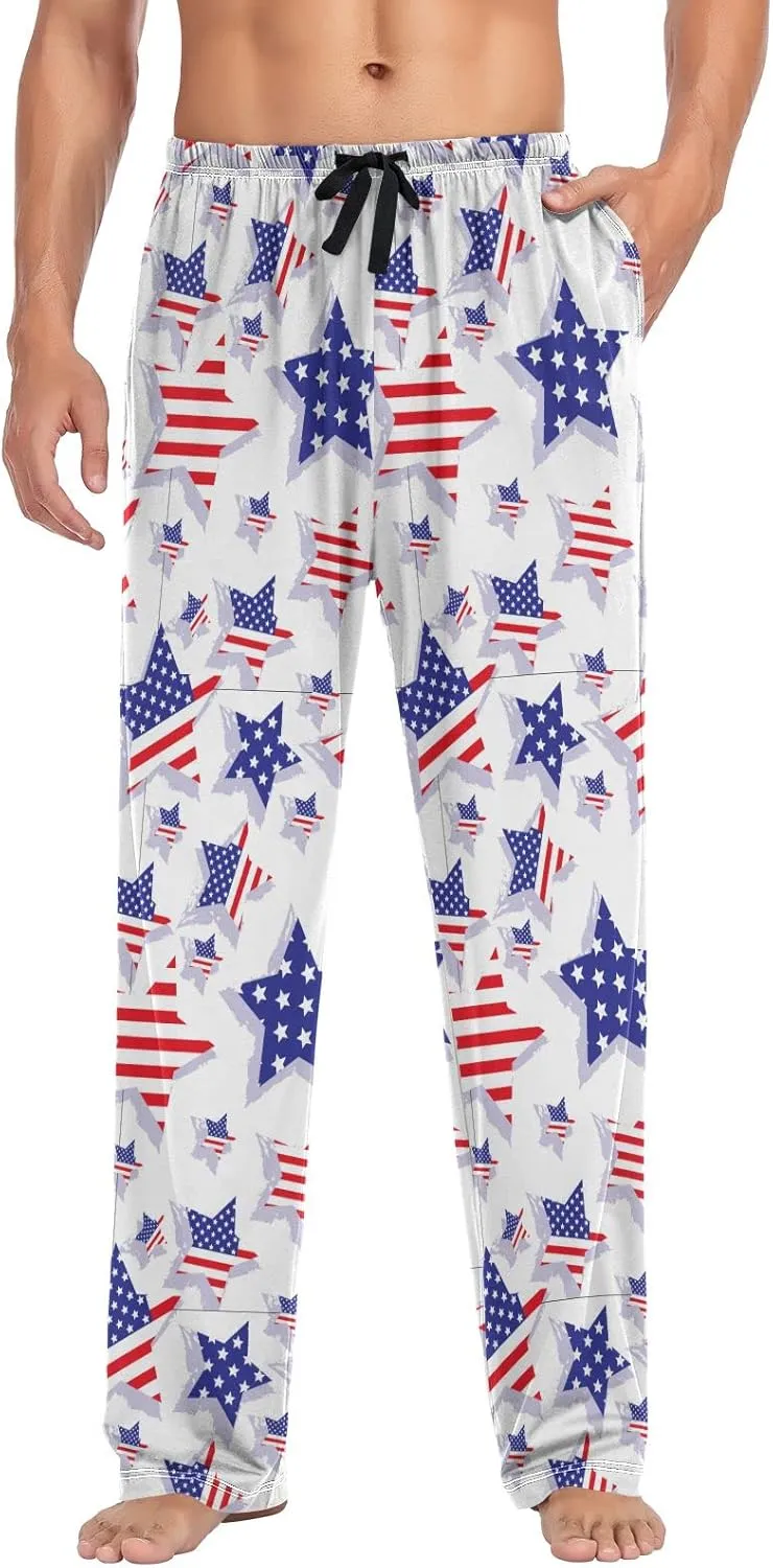 JUNZAN Usa Flag Star Mens Pajama Pants Patriotic Funny Pajama Bottoms for Men Lounge Pants S