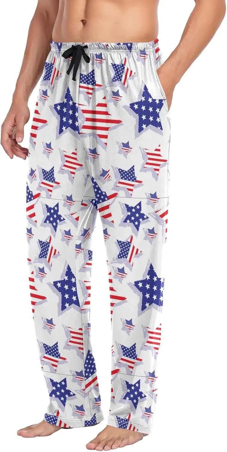 JUNZAN Usa Flag Star Mens Pajama Pants Patriotic Funny Pajama Bottoms for Men Lounge Pants S