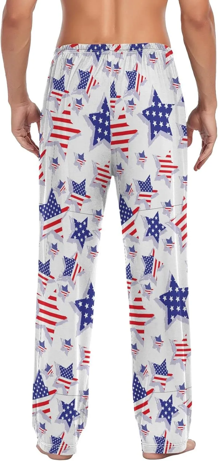 JUNZAN Usa Flag Star Mens Pajama Pants Patriotic Funny Pajama Bottoms for Men Lounge Pants S