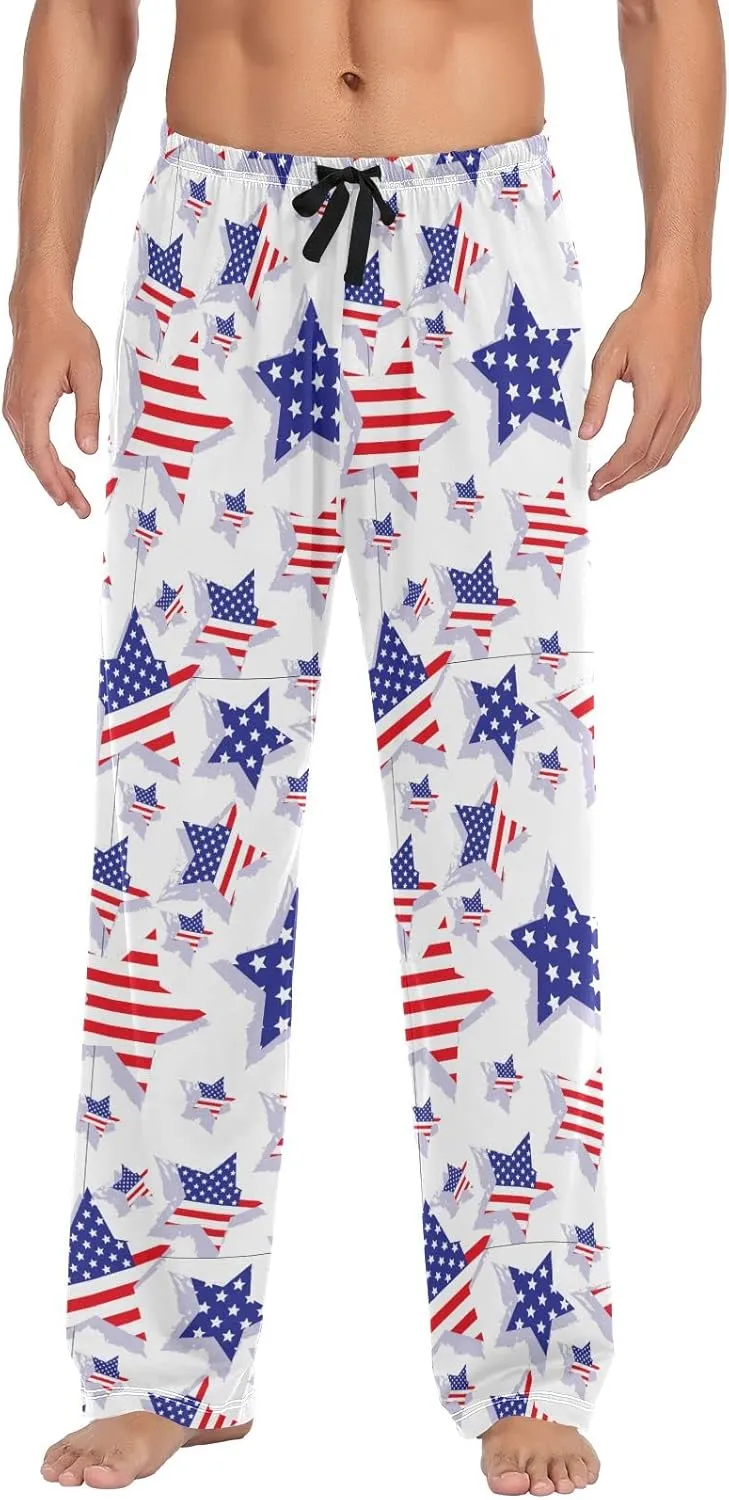 JUNZAN Usa Flag Star Mens Pajama Pants Patriotic Funny Pajama Bottoms for Men Lounge Pants S