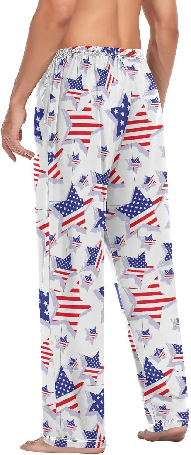 JUNZAN Usa Flag Star Mens Pajama Pants Patriotic Funny Pajama Bottoms for Men Lounge Pants S